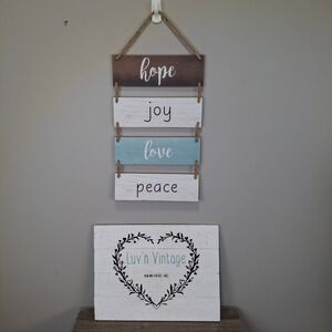 Yankario‎ Hope Joy Love Peace Wood Wall Decor Tiered Hanging Sign Farmhouse Home